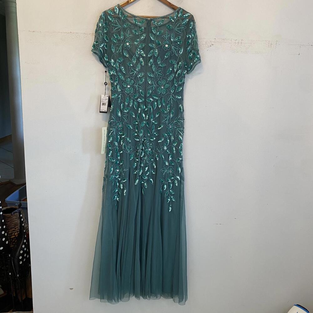 ADRIANNA PAPEL teal sequin beaded mother of the bride dress sz 14 - Picture 8 of 9